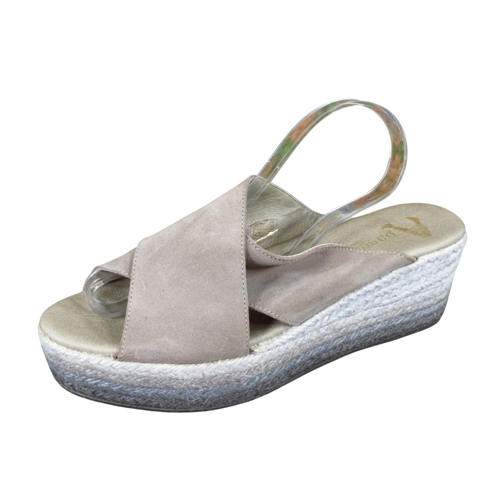 Apaseart Women Espadrille Wedge Platform Slide Sandals Sz 38 Summer Taupe Suede